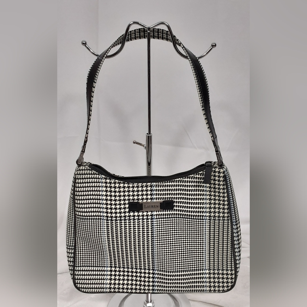 Lauren Ralph Lauren Classic Black and White Houndstooth Pattern Shoulder Bag